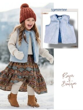 🌿Gymboree XS 4 Girls Frost Blue Faux Fur Vest Fully Lined